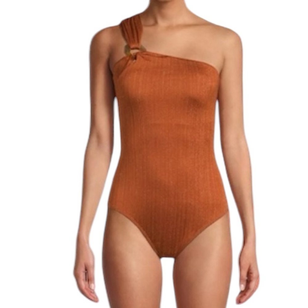 Time&Tru One Shoulder One Piece Swimsuit Brown Shimmer Womens Large 12- 14